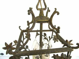 Petite Vintage Art Nouveau French Brass Made Spain Flower Birdcage Chandelier 3