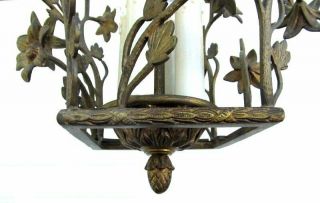 Petite Vintage Art Nouveau French Brass Made Spain Flower Birdcage Chandelier 6