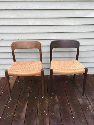 Mid Century Danish Modern Moller Teak Dining Chairs Mcm With Rope Seat