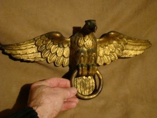 Authentic Federal carved American eagle with banner hoop in talons gold gilding 8