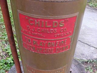 Vintage O.  J.  CHILDS Co COPPER FIRE EXTINGUISHER Empty w HOSE 2