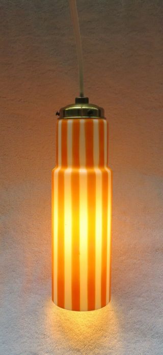 Vintage Mid Century White,  Orange Glass Hanging Pendant Ceiling Light Fixture