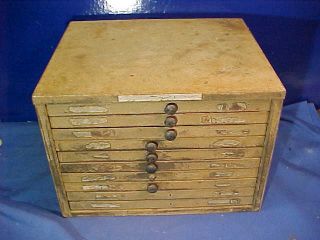 1920s Dental 10 Drawer Metal Cabinet W Old Teeth Samples