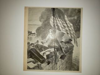 Police Sergeant Hart Nailing Flag Fort Sumter 1867 Civil War Sketch Rare