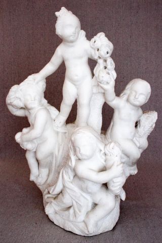 Antique Italian Carrara Marble Stone Statue Four Seasons Putti Putto Cherubs 19 "