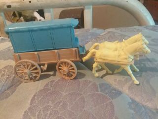Marx Vintage Wagon Fort Apache Custer Wagon Train Playset Tan With Blue Top