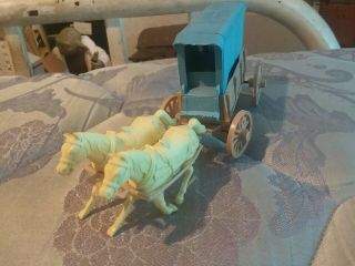 Marx Vintage Wagon Fort Apache Custer Wagon Train Playset Tan With blue Top 4