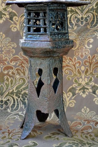 Japanese Antique Cast Iron Garden/ Temple Lantern - Toro - Marked 6