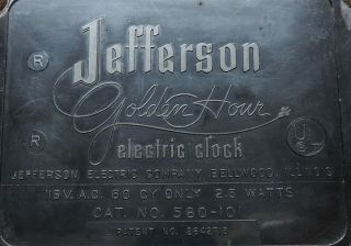 1961 Jefferson Golden Hour Mystery Clock,  Recently Restored with Motor 10