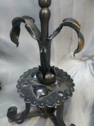 Two 2 Mission Arts & Crafts Gothic Style Wrought Iron Candlesticks Set 10