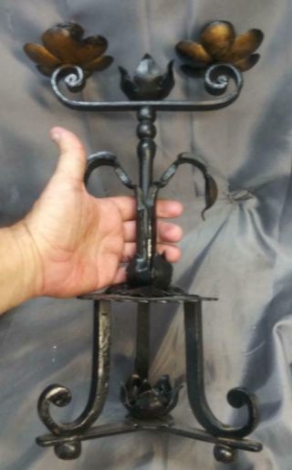 Two 2 Mission Arts & Crafts Gothic Style Wrought Iron Candlesticks Set 8