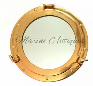 Maritime Brass Porthole Round Window Glass Nautical Boat Ship Porth Mirror 10 "