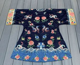 Lovely Antique 1900s Chinese Silk Embroidery Robe with Peking Flowers 10