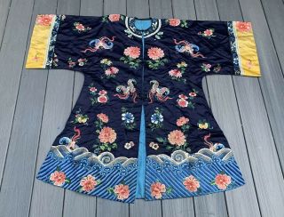 Lovely Antique 1900s Chinese Silk Embroidery Robe With Peking Flowers