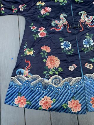 Lovely Antique 1900s Chinese Silk Embroidery Robe with Peking Flowers 2