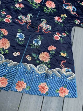 Lovely Antique 1900s Chinese Silk Embroidery Robe with Peking Flowers 4