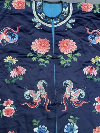 Lovely Antique 1900s Chinese Silk Embroidery Robe with Peking Flowers 7