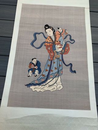 Unbelievable Antique Chinese Silk Kesi Scroll with Kwan Yin and Child 2