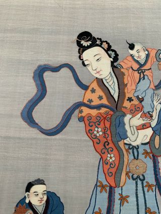 Unbelievable Antique Chinese Silk Kesi Scroll with Kwan Yin and Child 3