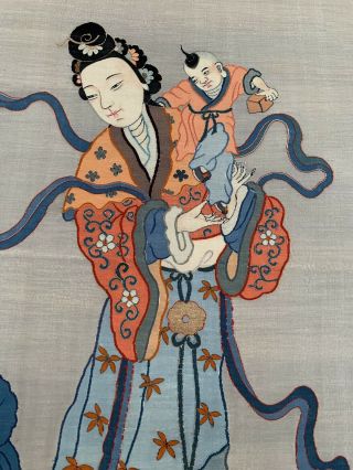 Unbelievable Antique Chinese Silk Kesi Scroll with Kwan Yin and Child 4