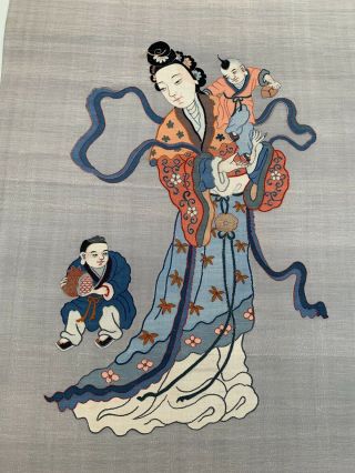Unbelievable Antique Chinese Silk Kesi Scroll with Kwan Yin and Child 5