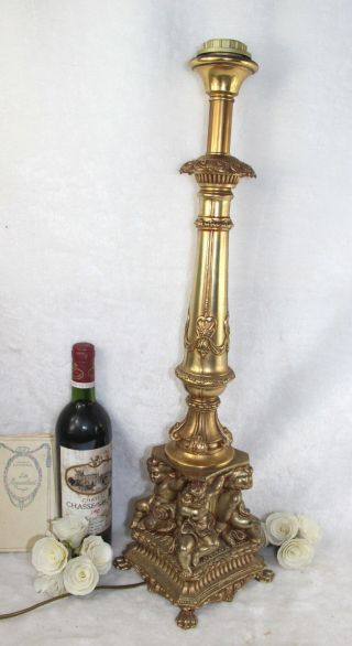 Huge Loevsky & Loevsky Brass Vintage Putti Angels Lion Paws Table Lamp Brass