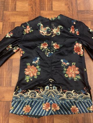 Antique Chinese Silk Embroidery Robe with Peking Knot Flowers 11