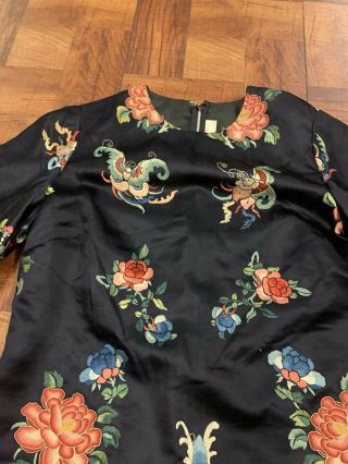 Antique Chinese Silk Embroidery Robe with Peking Knot Flowers 12