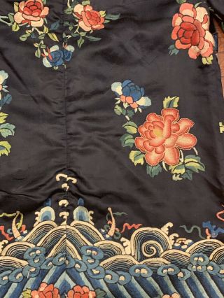Antique Chinese Silk Embroidery Robe with Peking Knot Flowers 9