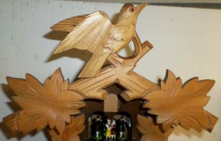 RARE LARGE GERMAN BLACK FOREST 2 TUNE MUSIC DANCERS NATURAL WOOD CUCKOO CLOCK 6