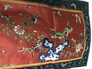 Very Fine Antique Chinese Silk Panel With Birds And Mountains