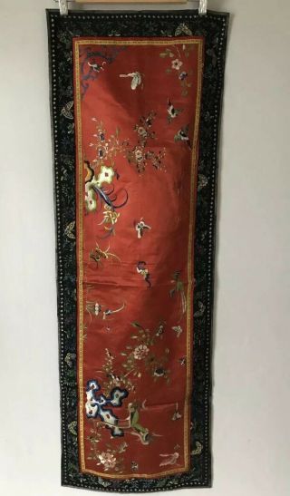 Very Fine Antique Chinese Silk Panel With Birds And Mountains 2