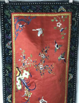 Very Fine Antique Chinese Silk Panel With Birds And Mountains 3