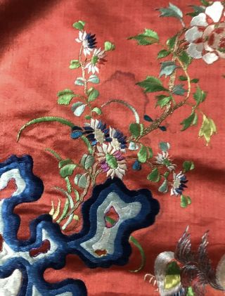 Very Fine Antique Chinese Silk Panel With Birds And Mountains 7
