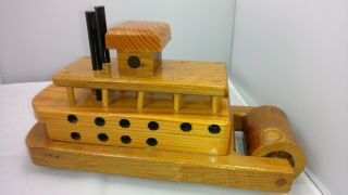 Vtg Wood Wooden Paddle Wheel Steam Boat River Boat Toy Model Display Heavy 11 "