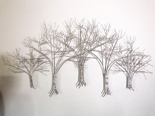 Curtis Jere 5 Five Trees Wall Sculpture 59 " By 28 " Chrome Mid Century Modern