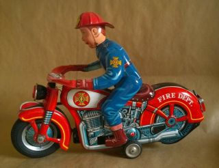 Modern Toys Tin Motorcycle Fire Dept.  Battery Operated Made In Japan