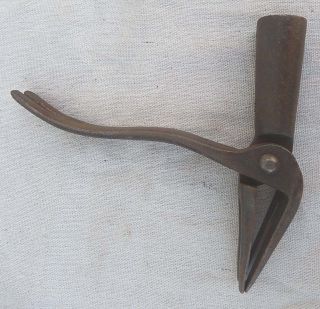 Antique 19th Cent Hand Wrought 2 - Piece Cast Iron Weed Puller Uncommon