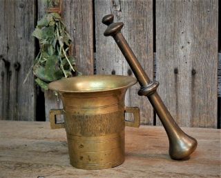 Antique Primitive Mortar & Pestle Brass Apothecary