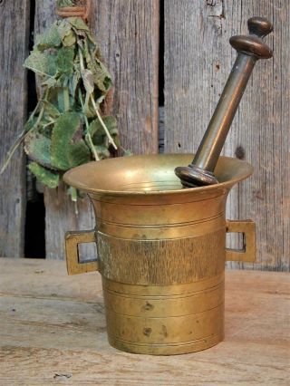 Antique Primitive Mortar & Pestle Brass Apothecary 2