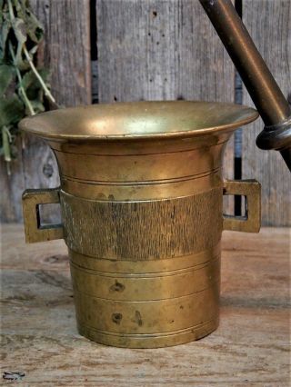 Antique Primitive Mortar & Pestle Brass Apothecary 3