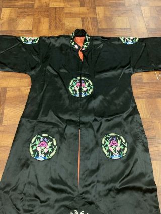 Antique Early 1900s Chinese Silk Embroidery Robe with Floral Roundels 4