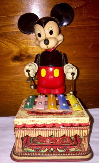 Rare 1940 - 50 Antique Linemar Tin Windup Mickey Mouse Toy NM Early Japan 2