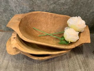 Carved Wooden Dough Bowl Primitive Wood,  Vintage Wood Dough Bowl