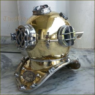 Antique Brass Scuba Deep Sea Diving Divers Helmet Mark V U.  S Navy Vintage 18 "