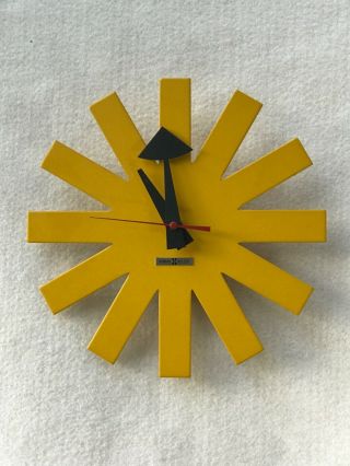 George Nelson For Howard Miller Yellow Asterisk Mid Century Wall Clock - Rare.