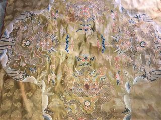 Large ANTIQUE CHINESE SILK BROCADE PANEL with DRAGONS QING 55 