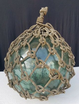 Rare Antique Japanese Large Glass Fishing Float Buoy Ball Roped Net Kwajalein?
