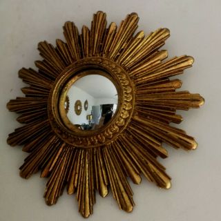 Vintage Mid Century Modern Gold Gilded French Sunburst Starburst Convex Mirror