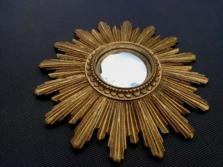 Vintage Mid Century Modern Gold Gilded French Sunburst Starburst Convex Mirror 2